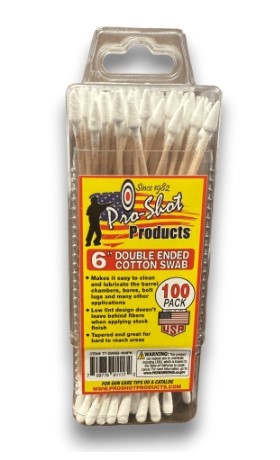 PROSHOT DOUBLE END COTTON SWAB - TAPERED TIP AND REGULAR TIP - 6” LENGTH - 100 QTY. IN-LINE CHANGE TT-SWAB-100 - Taurus Savings